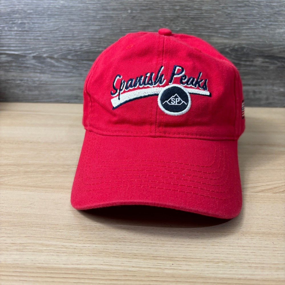 Spanish Peaks Hat Cap Strap Back‎ Red Golf Golfing One Size Adjustable
